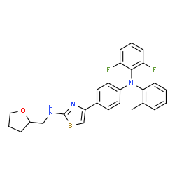 ChemSpider 2D Image | 4-{4-[(2,6-Difluorophenyl)(2-methylphenyl)amino]phenyl}-N-(tetrahydro-2-furanylmethyl)-1,3-thiazol-2-amine | C27H25F2N3OS