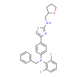 ChemSpider 2D Image | 4-{4-[Benzyl(2,6-difluorophenyl)amino]phenyl}-N-(tetrahydro-2-furanylmethyl)-1,3-thiazol-2-amine | C27H25F2N3OS