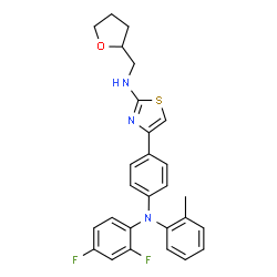 ChemSpider 2D Image | 4-{4-[(2,4-Difluorophenyl)(2-methylphenyl)amino]phenyl}-N-(tetrahydro-2-furanylmethyl)-1,3-thiazol-2-amine | C27H25F2N3OS