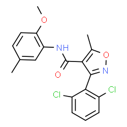 ChemSpider 2D Image | 3-(2,6-Dichlorophenyl)-N-(2-methoxy-5-methylphenyl)-5-methyl-1,2-oxazole-4-carboxamide | C19H16Cl2N2O3