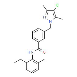 ChemSpider 2D Image | 3-[(4-Chloro-3,5-dimethyl-1H-pyrazol-1-yl)methyl]-N-(2-ethyl-6-methylphenyl)benzamide | C22H24ClN3O