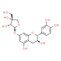 ChemSpider 2D Image | (2R,3S)-7-{[(2S,3R,4R)-3,4-Dihydroxy-4-(hydroxymethyl)tetrahydro-2-furanyl]oxy}-2-(3,4-dihydroxyphenyl)-3,5-chromanediol | C20H22O10