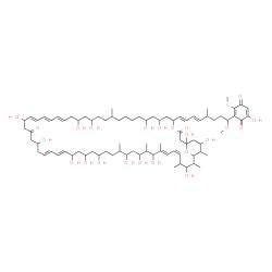 ChemSpider 2D Image | (21E,23E,25E,33E,35E,50E,52Z)-1,7,9,17,19,27,31,37,39,41,45,47,49,55,59-Pentadecahydroxy-5-{(1E,3E)-8-[5-hydroxy-2-(methylsulfanyl)-3,6-dioxocyclohexa-1,4-dien-1-yl]-8-methoxy-5-methylocta-1,3-dien-1-yl}-14,44,48,50,54,56,58-heptamethyl-4,61-dioxabicyclo[55.3.1]henhexaconta-21,23,25,33,35,50,52-heptaene-3,29-dione | C83H132O23S