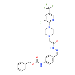 ChemSpider 2D Image | Benzyl (4-{(Z)-[({4-[3-chloro-5-(trifluoromethyl)-2-pyridinyl]-1-piperazinyl}acetyl)hydrazono]methyl}phenyl)carbamate | C27H26ClF3N6O3