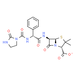 ChemSpider 2D Image | (2S,5R,6R)-3,3-Dimethyl-7-oxo-6-{[(2R)-2-{[(2-oxo-1-imidazolidinyl)carbonyl]amino}-2-phenylacetyl]amino}-4-thia-1-azabicyclo[3.2.0]heptane-2-carboxylate | C20H22N5O6S