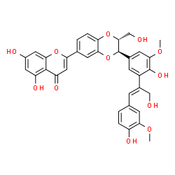 ChemSpider 2D Image | 5,7-Dihydroxy-2-[(2R,3R)-3-{4-hydroxy-3-[(1Z)-3-hydroxy-1-(4-hydroxy-3-methoxyphenyl)-1-propen-2-yl]-5-methoxyphenyl}-2-(hydroxymethyl)-2,3-dihydro-1,4-benzodioxin-6-yl]-4H-chromen-4-one | C35H30O12