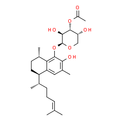 ChemSpider 2D Image | (5R,8S)-2-Hydroxy-3,8-dimethyl-5-[(2S)-6-methyl-5-hepten-2-yl]-5,6,7,8-tetrahydro-1-naphthalenyl 3-O-acetyl-beta-D-arabinopyranoside | C27H40O7