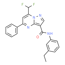 ChemSpider 2D Image | 7-(Difluoromethyl)-N-(3-ethylphenyl)-5-phenylpyrazolo[1,5-a]pyrimidine-3-carboxamide | C22H18F2N4O