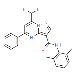 ChemSpider 2D Image | 7-(Difluoromethyl)-N-(2,6-dimethylphenyl)-5-phenylpyrazolo[1,5-a]pyrimidine-3-carboxamide | C22H18F2N4O