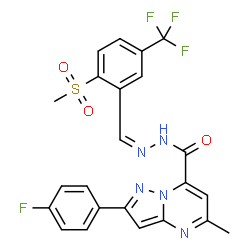 ChemSpider 2D Image | 2-(4-Fluorophenyl)-5-methyl-N'-{(Z)-[2-(methylsulfonyl)-5-(trifluoromethyl)phenyl]methylene}pyrazolo[1,5-a]pyrimidine-7-carbohydrazide | C23H17F4N5O3S