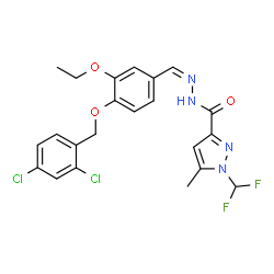 ChemSpider 2D Image | N'-[(Z)-{4-[(2,4-Dichlorobenzyl)oxy]-3-ethoxyphenyl}methylene]-1-(difluoromethyl)-5-methyl-1H-pyrazole-3-carbohydrazide | C22H20Cl2F2N4O3
