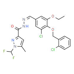ChemSpider 2D Image | N'-[(Z)-{3-Chloro-4-[(2-chlorobenzyl)oxy]-5-ethoxyphenyl}methylene]-1-(difluoromethyl)-5-methyl-1H-pyrazole-3-carbohydrazide | C22H20Cl2F2N4O3