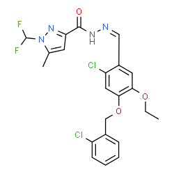 ChemSpider 2D Image | N'-[(Z)-{2-Chloro-4-[(2-chlorobenzyl)oxy]-5-ethoxyphenyl}methylene]-1-(difluoromethyl)-5-methyl-1H-pyrazole-3-carbohydrazide | C22H20Cl2F2N4O3