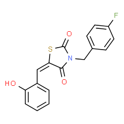 ChemSpider 2D Image | (5E)-3-(4-Fluorobenzyl)-5-(2-hydroxybenzylidene)-1,3-thiazolidine-2,4-dione | C17H12FNO3S