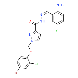 ChemSpider 2D Image | N'-[(Z)-(2-Amino-5-chlorophenyl)methylene]-1-[(4-bromo-2-chlorophenoxy)methyl]-1H-pyrazole-3-carbohydrazide | C18H14BrCl2N5O2