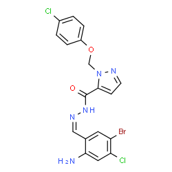 ChemSpider 2D Image | N'-[(Z)-(2-Amino-5-bromo-4-chlorophenyl)methylene]-1-[(4-chlorophenoxy)methyl]-1H-pyrazole-5-carbohydrazide | C18H14BrCl2N5O2