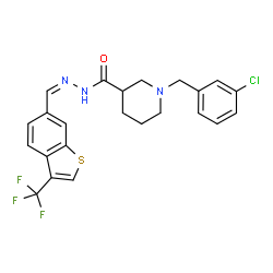 ChemSpider 2D Image | 1-(3-Chlorobenzyl)-N'-{(Z)-[3-(trifluoromethyl)-1-benzothiophen-6-yl]methylene}-3-piperidinecarbohydrazide | C23H21ClF3N3OS