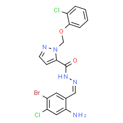 ChemSpider 2D Image | N'-[(Z)-(2-Amino-5-bromo-4-chlorophenyl)methylene]-1-[(2-chlorophenoxy)methyl]-1H-pyrazole-5-carbohydrazide | C18H14BrCl2N5O2