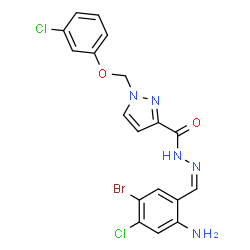 ChemSpider 2D Image | N'-[(Z)-(2-Amino-5-bromo-4-chlorophenyl)methylene]-1-[(3-chlorophenoxy)methyl]-1H-pyrazole-3-carbohydrazide | C18H14BrCl2N5O2