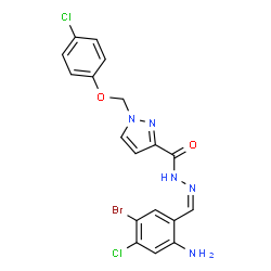 ChemSpider 2D Image | N'-[(Z)-(2-Amino-5-bromo-4-chlorophenyl)methylene]-1-[(4-chlorophenoxy)methyl]-1H-pyrazole-3-carbohydrazide | C18H14BrCl2N5O2