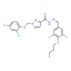 ChemSpider 2D Image | N'-[(Z)-(4-Butoxy-3,5-difluorophenyl)methylene]-1-[(2,4-dichlorophenoxy)methyl]-1H-pyrazole-3-carbohydrazide | C22H20Cl2F2N4O3