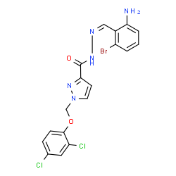 ChemSpider 2D Image | N'-[(Z)-(2-Amino-6-bromophenyl)methylene]-1-[(2,4-dichlorophenoxy)methyl]-1H-pyrazole-3-carbohydrazide | C18H14BrCl2N5O2