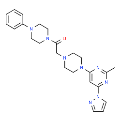ChemSpider 2D Image | 2-{4-[2-Methyl-6-(1H-pyrazol-1-yl)-4-pyrimidinyl]-1-piperazinyl}-1-(4-phenyl-1-piperazinyl)ethanone | C24H30N8O