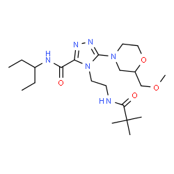 ChemSpider 2D Image | 4-{2-[(2,2-Dimethylpropanoyl)amino]ethyl}-5-[2-(methoxymethyl)-4-morpholinyl]-N-(3-pentanyl)-4H-1,2,4-triazole-3-carboxamide | C21H38N6O4