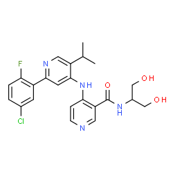 ChemSpider 2D Image | 4-{[2-(5-Chloro-2-fluorophenyl)-5-isopropyl-4-pyridinyl]amino}-N-(1,3-dihydroxy-2-propanyl)nicotinamide | C23H24ClFN4O3
