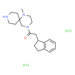 ChemSpider 2D Image | 2-(2,3-Dihydro-1H-inden-1-yl)-1-(1-methyl-1,4,9-triazaspiro[5.5]undec-4-yl)ethanone dihydrochloride | C20H31Cl2N3O