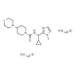 ChemSpider 2D Image | Formic acid - N-[cyclopropyl(1-methyl-1H-imidazol-2-yl)methyl]-4-(4-thiomorpholinyl)-1-piperidinecarboxamide (2:1) | C20H33N5O5S