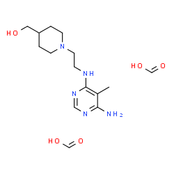 ChemSpider 2D Image | Formic acid - (1-{2-[(6-amino-5-methyl-4-pyrimidinyl)amino]ethyl}-4-piperidinyl)methanol (2:1) | C15H27N5O5