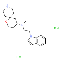 ChemSpider 2D Image | N-[2-(1H-Indol-1-yl)ethyl]-N-methyl-1-oxa-9-azaspiro[5.5]undecan-4-amine dihydrochloride | C20H31Cl2N3O