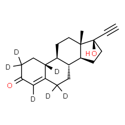 ChemSpider 2D Image | (17alpha)-17-Hydroxy(2,2,4,6,6,10-~2~H_6_)-19-norpregn-4-en-20-yn-3-one | C20H20D6O2