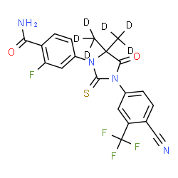 ChemSpider 2D Image | 4-{3-[4-Cyano-3-(trifluoromethyl)phenyl]-5,5-bis[(~2~H_3_)methyl]-4-oxo-2-thioxo-1-imidazolidinyl}-2-fluorobenzamide | C20H8D6F4N4O2S