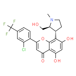 ChemSpider 2D Image | 2-[2-Chloro-4-(trifluoromethyl)phenyl]-5,7-dihydroxy-8-[(2S,3R)-2-(hydroxymethyl)-1-methyl-3-pyrrolidinyl]-4H-chromen-4-one | C22H19ClF3NO5
