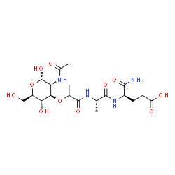 ChemSpider 2D Image | (4R)-4-carbamoyl-4-[(2S)-2-(2-{[(2S,3R,4R,5S,6R)-3-acetamido-2,5-dihydroxy-6-(hydroxymethyl)oxan-4-yl]oxy}propanamido)propanamido]butanoic acid | C19H32N4O11
