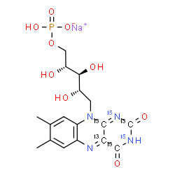 ChemSpider 2D Image | Sodium 1-deoxy-1-[7,8-dimethyl-2,4-dioxo(2,4,4a,10a-~13~C_4_,1,3-~15~N_2_)-3,4-dihydrobenzo[g]pteridin-10(2H)-yl]-5-O-(hydroxyphosphinato)-D-ribitol | C1313C4H20N215N2NaO9P