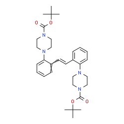 ChemSpider 2D Image | Bis(2-methyl-2-propanyl) 4,4'-[(E)-1,2-ethenediyldi-2,1-phenylene]di(1-piperazinecarboxylate) | C32H44N4O4