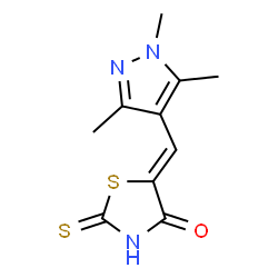 ChemSpider 2D Image | (5Z)-2-Thioxo-5-[(1,3,5-trimethyl-1H-pyrazol-4-yl)methylene]-1,3-thiazolidin-4-one  | C10H11N3OS2