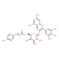 ChemSpider 2D Image | 5,7-Dihydroxy-2-(3,4,5-trihydroxyphenyl)-3-chromeniumyl 6-O-[(2E)-3-(4-hydroxyphenyl)-2-propenoyl]-beta-D-galactopyranoside | C30H27O14