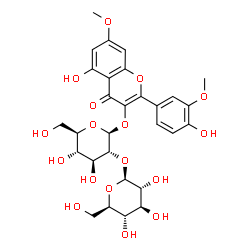 ChemSpider 2D Image | 5-Hydroxy-2-(4-hydroxy-3-methoxyphenyl)-7-methoxy-4-oxo-4H-chromen-3-yl 2-O-beta-D-glucopyranosyl-beta-D-glucopyranoside | C29H34O17