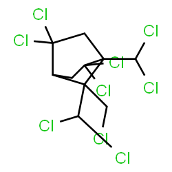 ChemSpider 2D Image | 2,2,5,5-Tetrachlor-7-(chlormethyl)-1,7-bis(dichlormethyl)bicyclo[2.2.1]heptan | C10H9Cl9