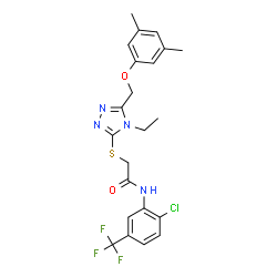 ChemSpider 2D Image | N-[2-Chloro-5-(trifluoromethyl)phenyl]-2-({5-[(3,5-dimethylphenoxy)methyl]-4-ethyl-4H-1,2,4-triazol-3-yl}sulfanyl)acetamide | C22H22ClF3N4O2S