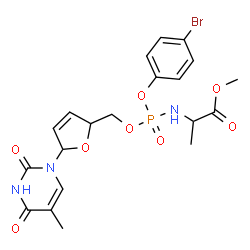 ChemSpider 2D Image | Methyl N-[(4-bromophenoxy){[5-(5-methyl-2,4-dioxo-3,4-dihydro-1(2H)-pyrimidinyl)-2,5-dihydro-2-furanyl]methoxy}phosphoryl]alaninate | C20H23BrN3O8P
