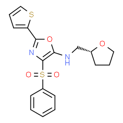 ChemSpider 2D Image | 4-(Phenylsulfonyl)-N-[(2R)-tetrahydro-2-furanylmethyl]-2-(2-thienyl)-1,3-oxazol-5-amine | C18H18N2O4S2