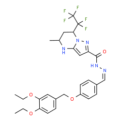 ChemSpider 2D Image | N'-[(Z)-{4-[(3,4-Diethoxybenzyl)oxy]phenyl}methylene]-5-methyl-7-(pentafluoroethyl)-4,5,6,7-tetrahydropyrazolo[1,5-a]pyrimidine-2-carbohydrazide | C28H30F5N5O4