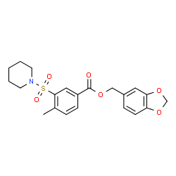 ChemSpider 2D Image | 1,3-Benzodioxol-5-ylmethyl 4-methyl-3-(1-piperidinylsulfonyl)benzoate | C21H23NO6S