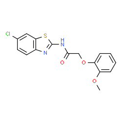 ChemSpider 2D Image | N-(6-Chloro-1,3-benzothiazol-2-yl)-2-(2-methoxyphenoxy)acetamide | C16H13ClN2O3S
