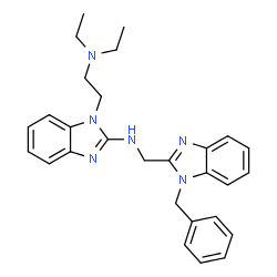 ChemSpider 2D Image | N-[(1-Benzyl-1H-benzimidazol-2-yl)methyl]-1-[2-(diethylamino)ethyl]-1H-benzimidazol-2-amine | C28H32N6